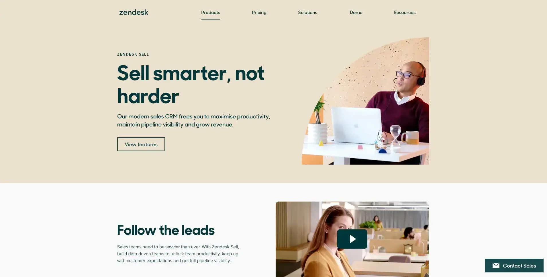 landing page of Zendesk Sell
